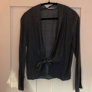 Skylar + Madison Polka Dot Tie Front Blouse Small